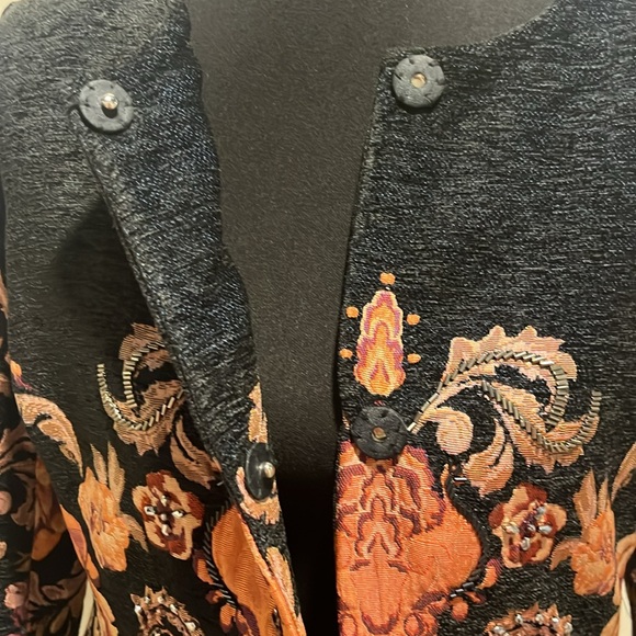 Susan Graver Artisan Jacket Blazer Size 4 Tapestry Floral Beaded Snap Buttons - Picture 2 of 5
